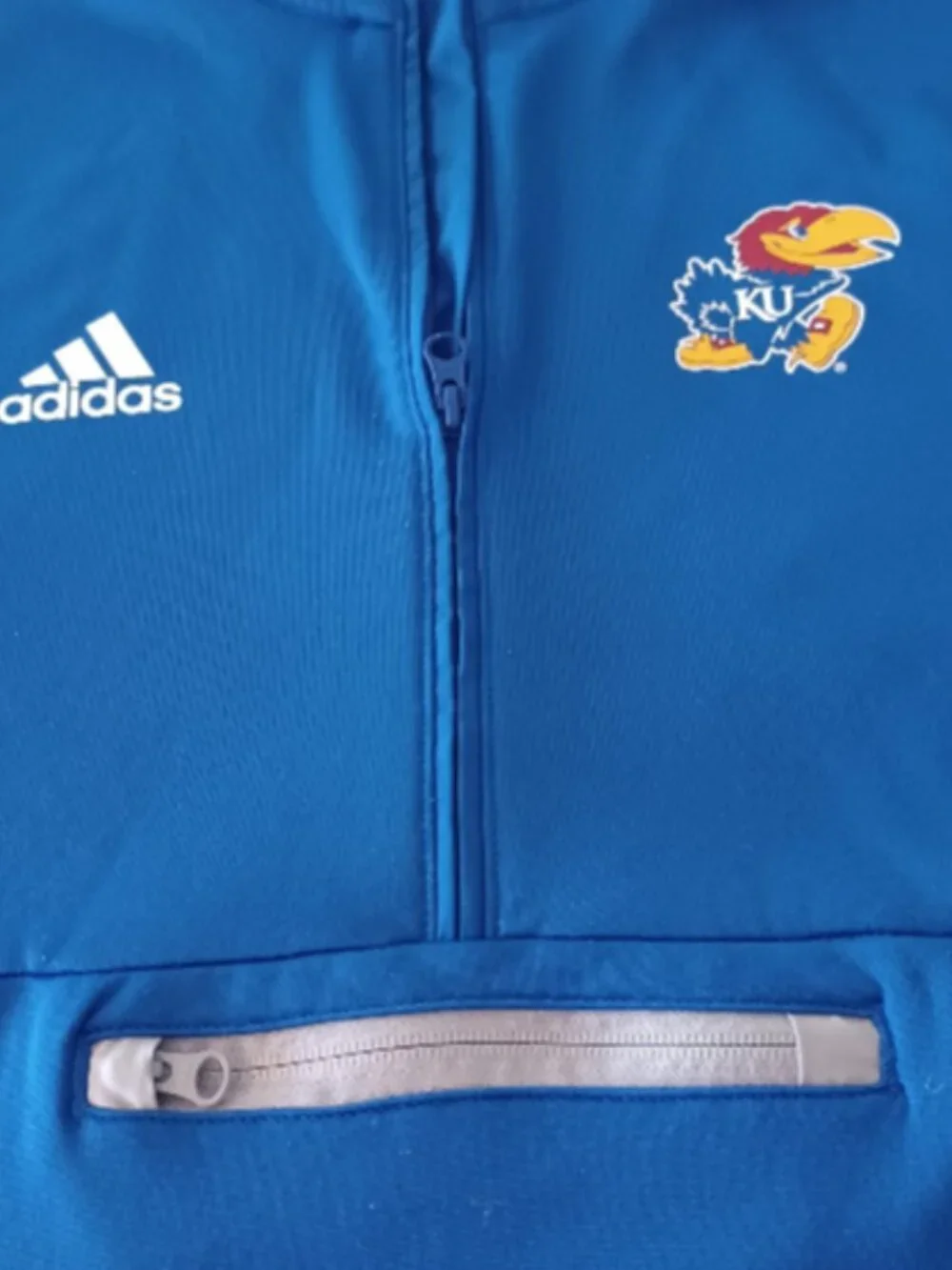 adidas KU Jayhawks  Mens Med Sideline Half Zip Jacket  Blue Gray Colorblock NCAA
